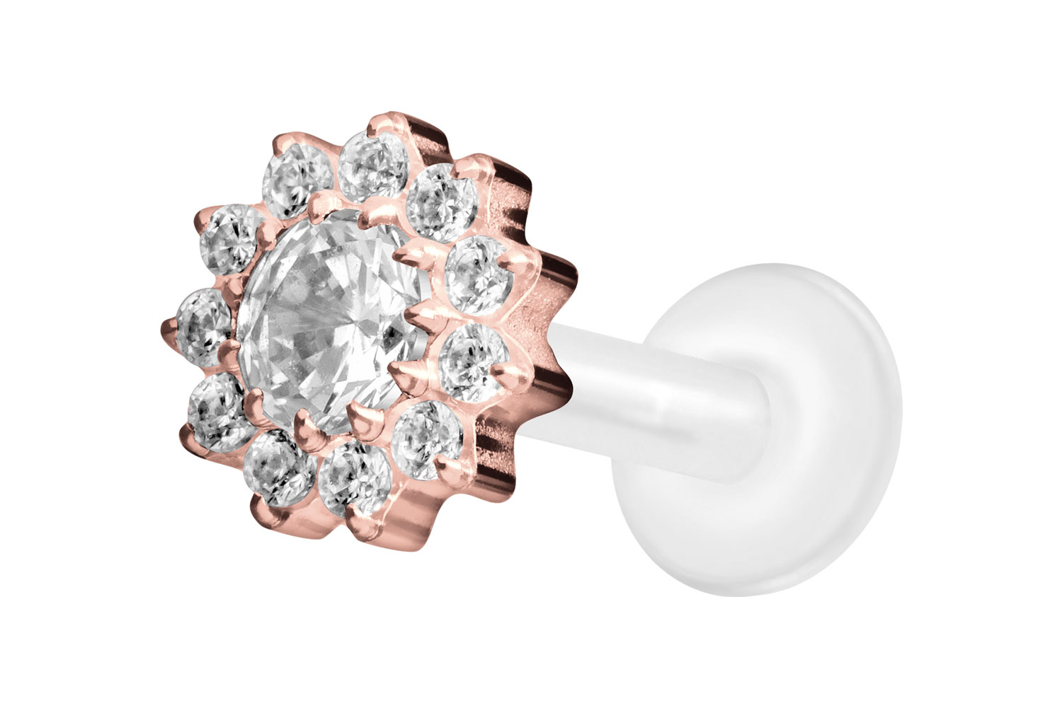 PTFE Labret Piercing mit Innengewinde + Titan-Aufsatz KRISTALLBLUME